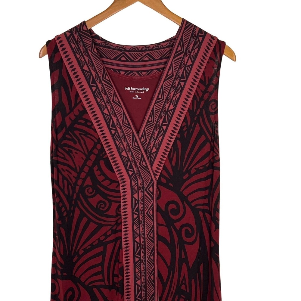 Soft Surroundings Womens Burgundy Tribal Print Sleeveless Maxi Dress Tall M - Picture 2 of 11